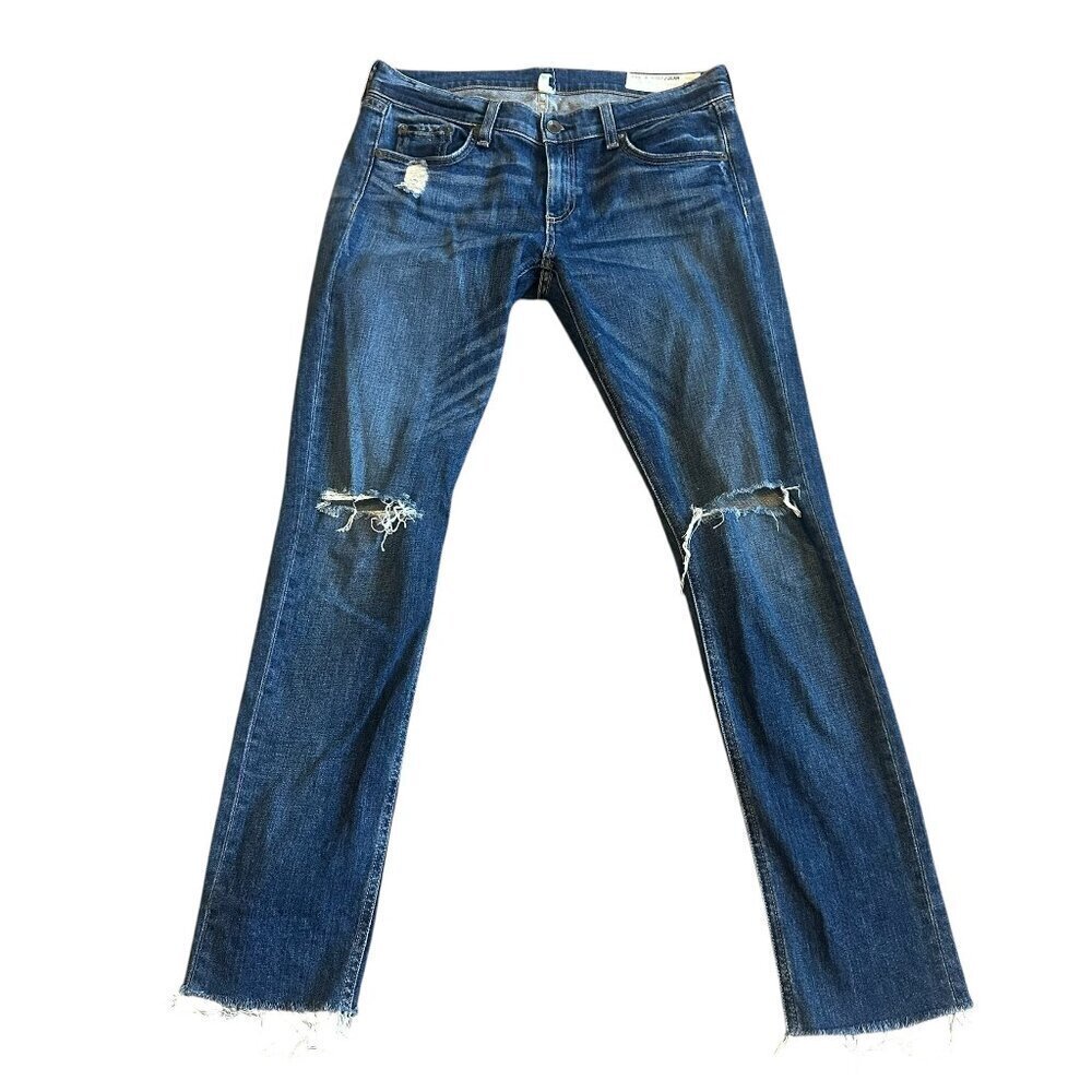 Rag & Bone Dre Skinny Jeans Mable Wash Denim Distressed Raw Hem Size 27 Women's